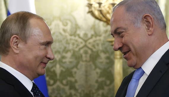 Russian President Putin welcomes Israeli Prime Minister Netanyahu during a meeting at the Kremlin in Moscow