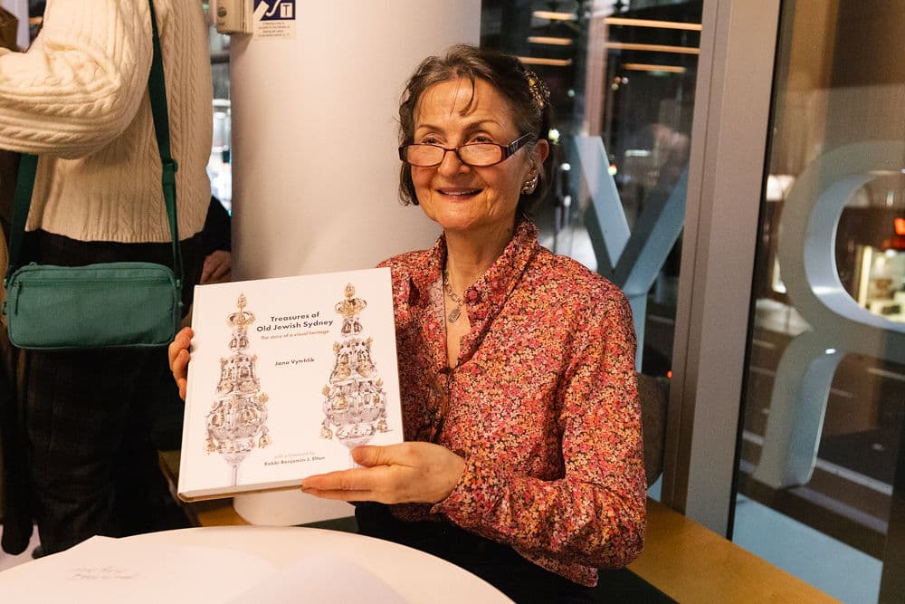 Dr Jana Vytrhlik with her winning work, Treasures of Old Jewish Sydney (Image: Giselle Haber).