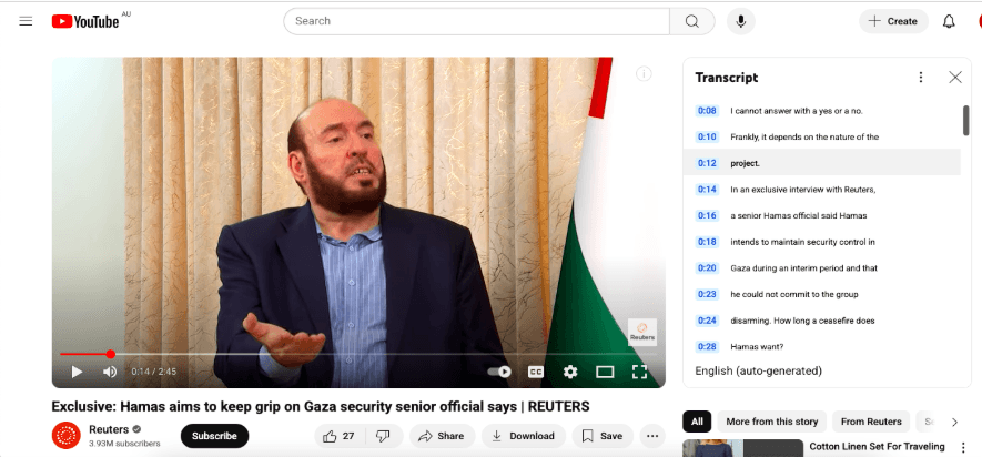 Mohammed Nazzal, Hamas politburo member, rejected the idea of disarmament during an interview with Reuters&nbsp;(Image: Screenshot/YouTube).