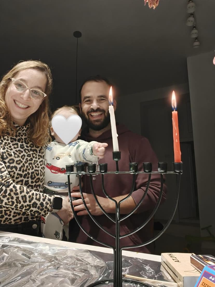 Oren Perl, their 20-month baby and her husband Nadav Uzan have had to evacuate from their home in Tel Aviv.