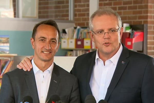 The member for Wentworth, Dave Sharma, with Scott Morrison in 2018 when the PM proposed moving the Australian embassy to Jerusalem