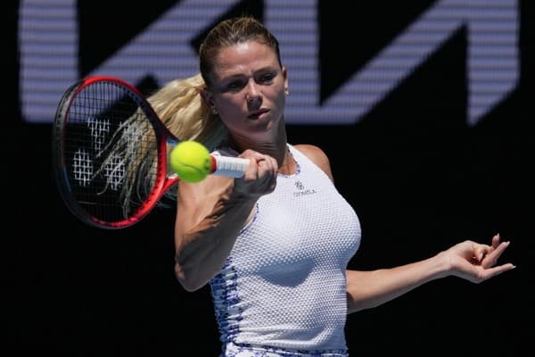 <em>Camilla Giorgi in her second-round victory over Czech player Tereza Martincova (Simon Baker/AAP)</em>