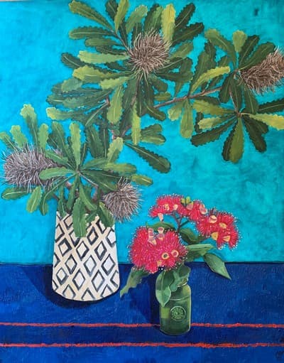 Melanie Vugich is raffling this painting to raise money for refugee support