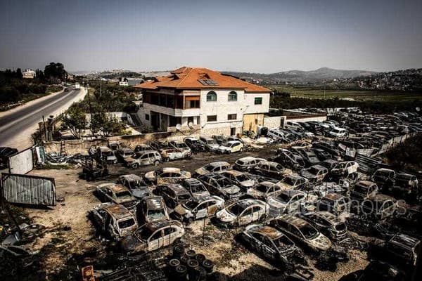 Burnt cars in Huwara after the settler rampage