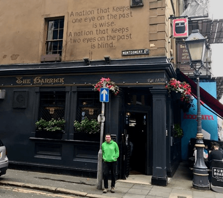 Ittay Flescher outside the Garrick Bar in Belfast
