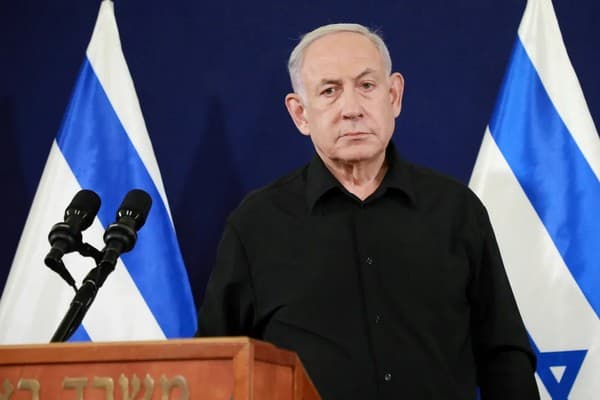 Man looking grumpy between two flags
