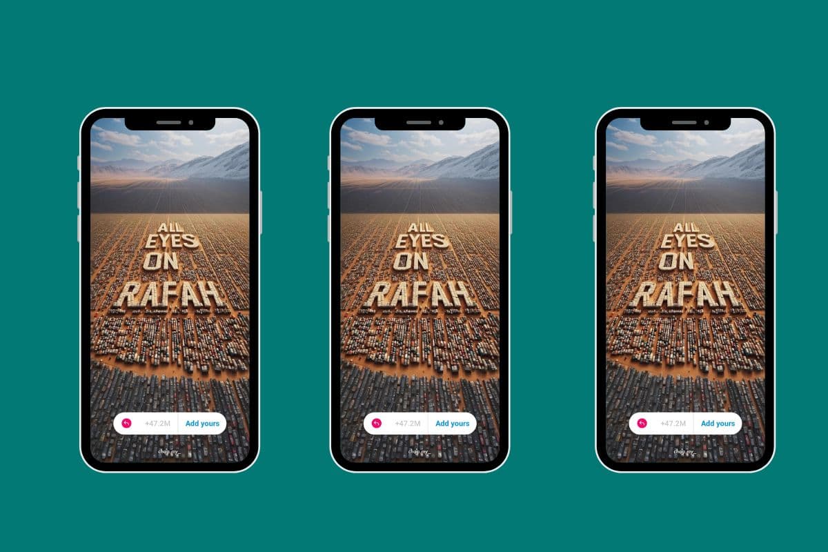 Phones with AI image of tents