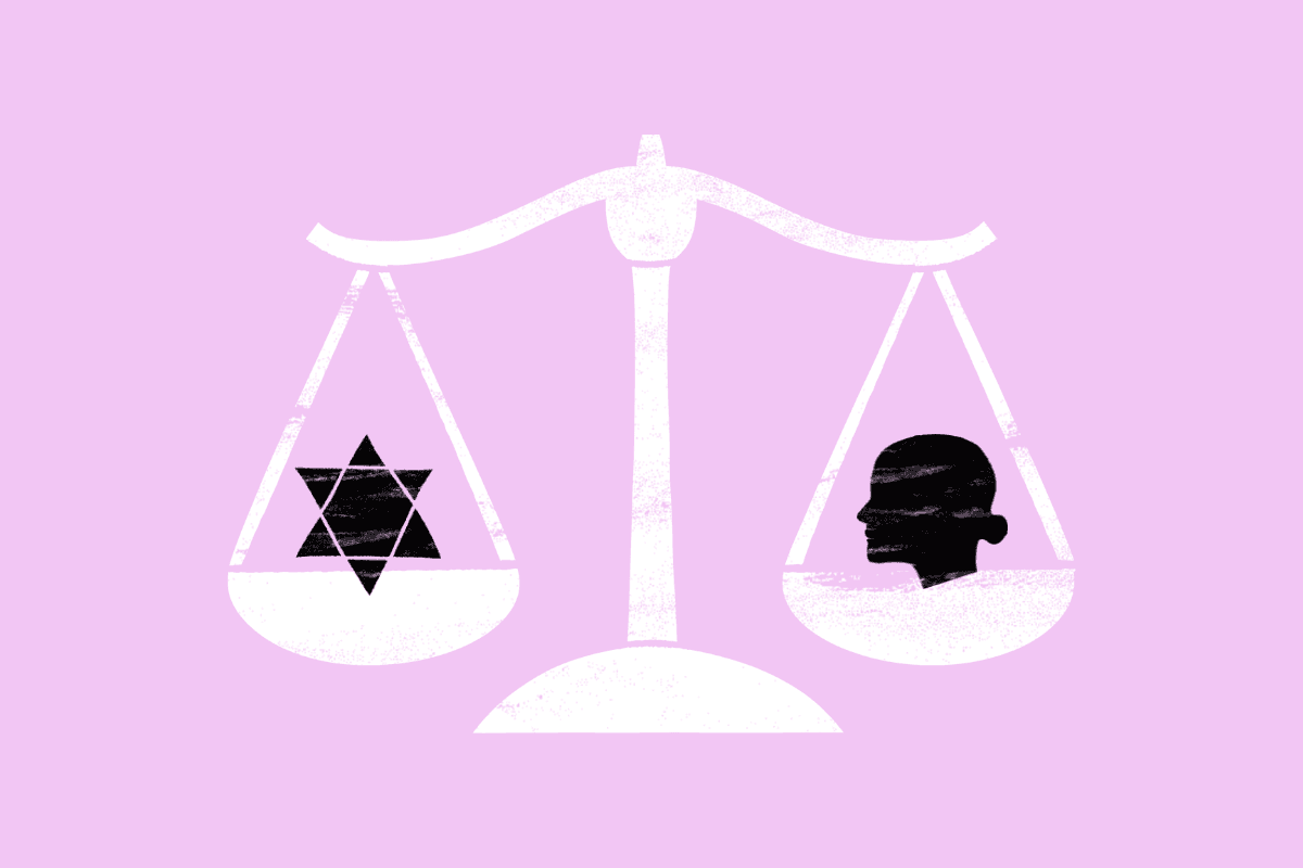 Scales balancing a star of david with a girl's head