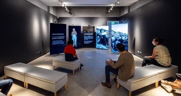 Visitors at the Reverberations exhibition