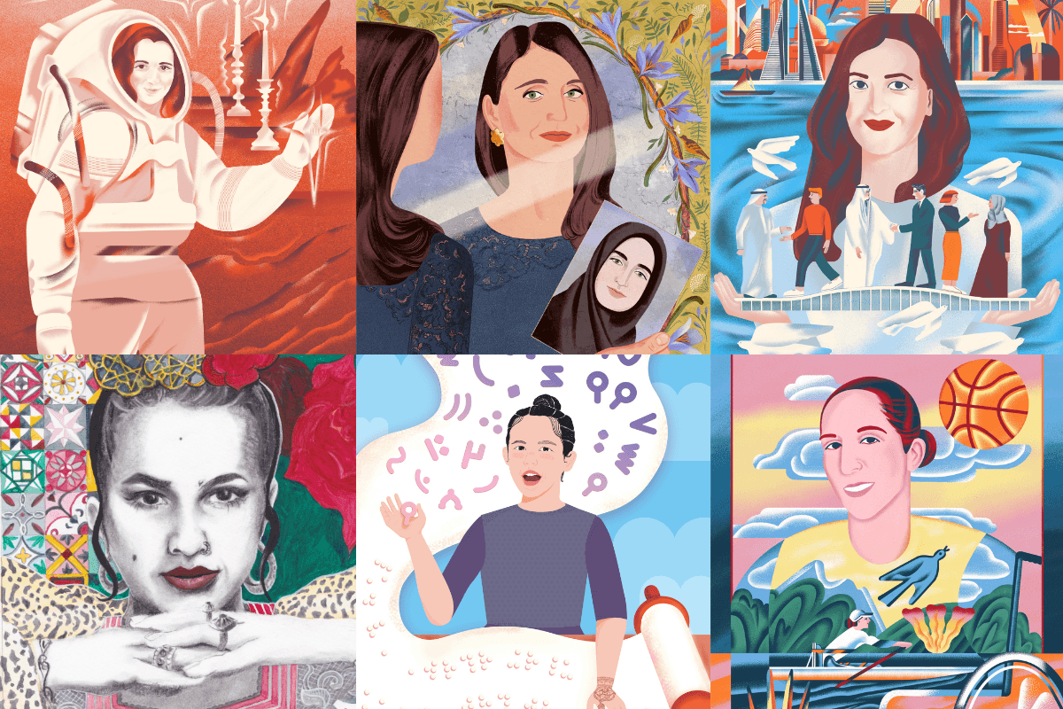 Illustrations of six different Jewish women