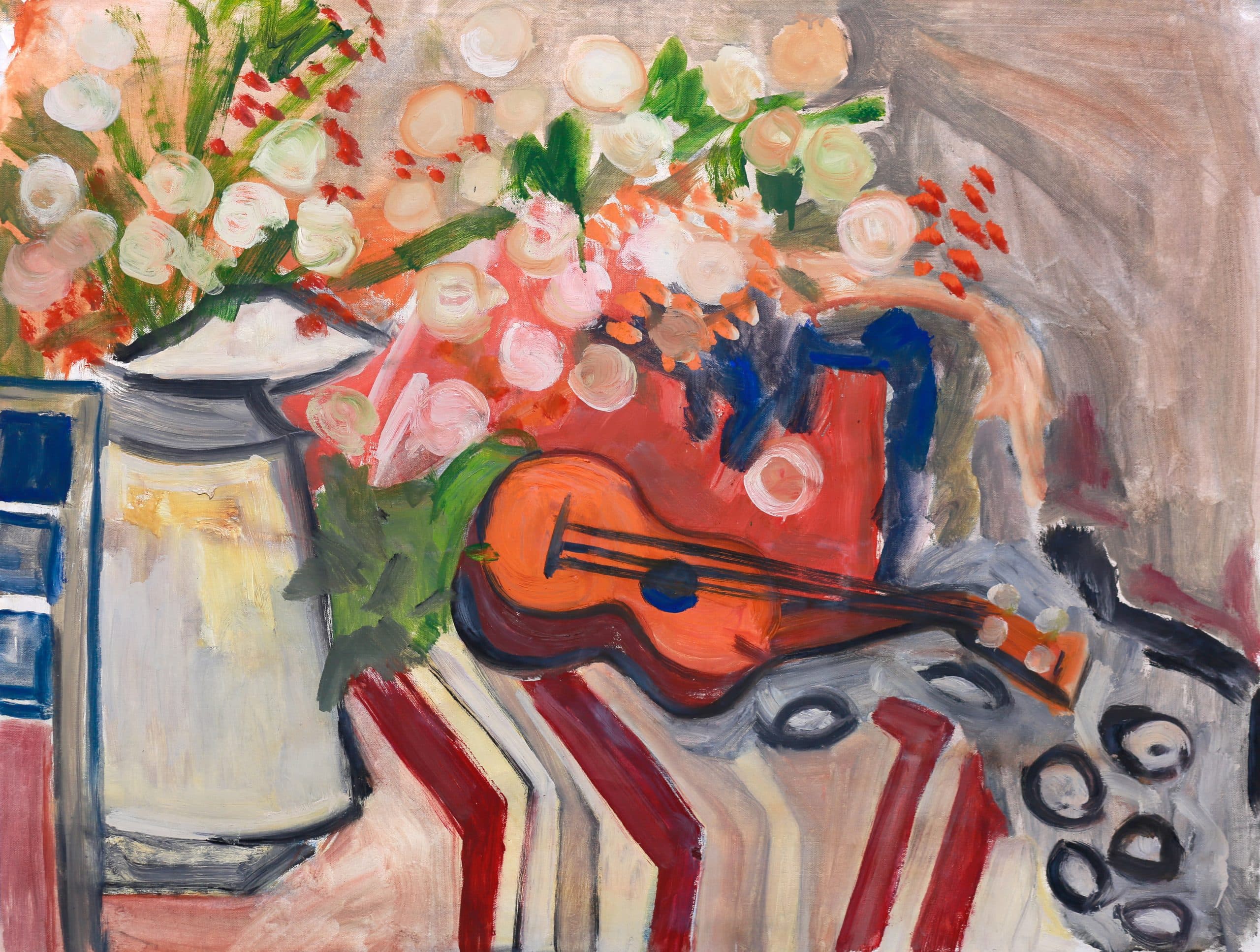 Painting oflowers and a ukelele