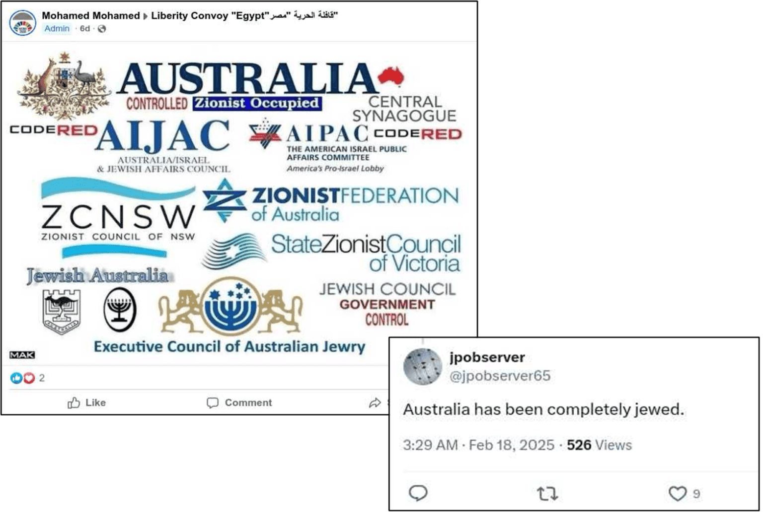Logos of Jewish organisations with the tag line 'Australia has been completely jewed'