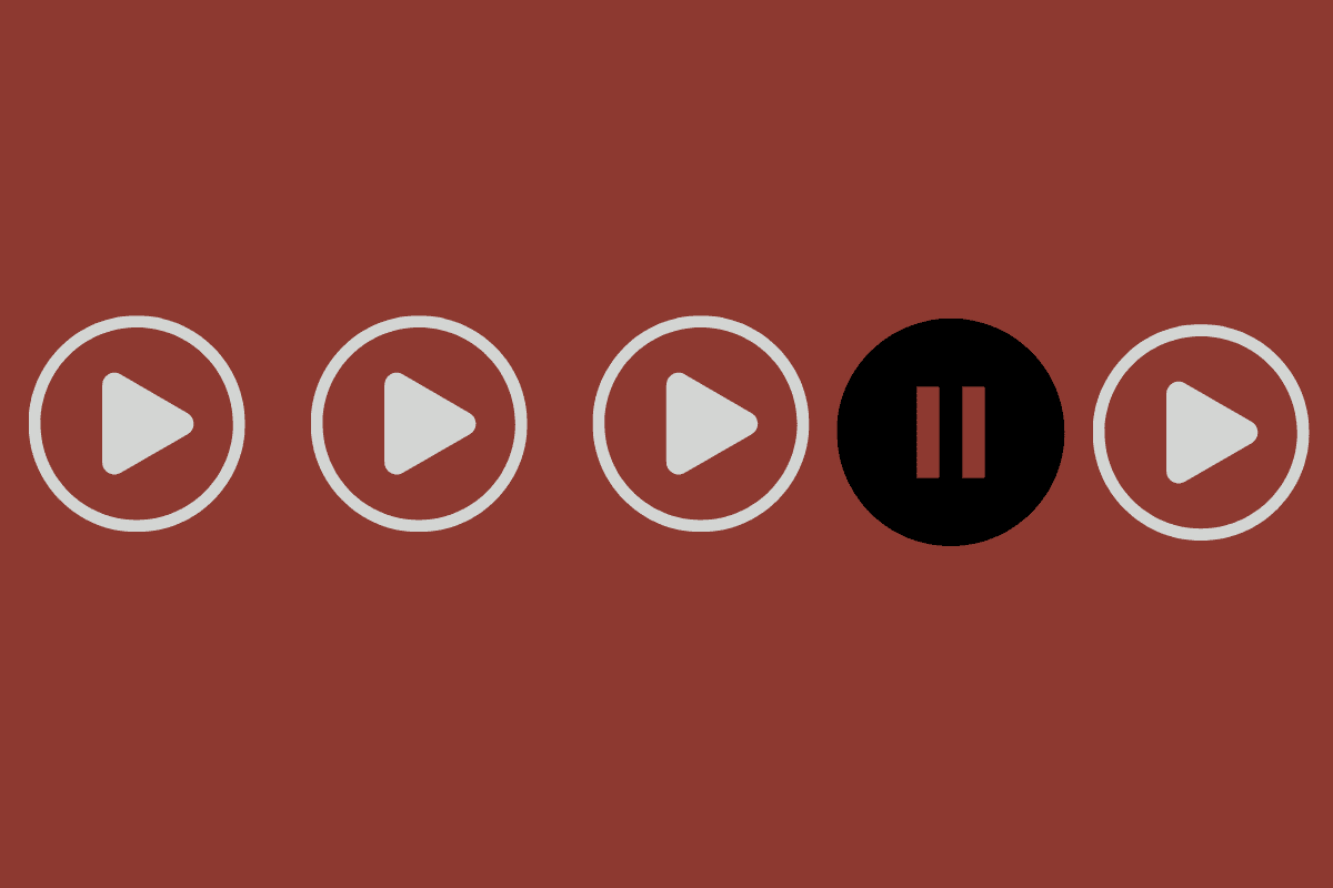 a row of play buttons with one pause button