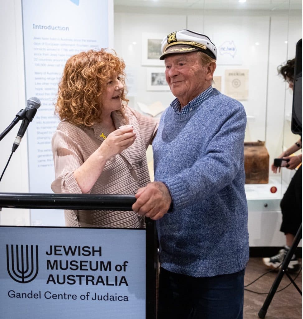 Anita Frayman and Joe Szwarcberg at the opening of the Jewish Museum of Australia’s exhibition ’Buchenwald Ball – 80 years Dancing in Freedom’ (Image: Andrew Harris).