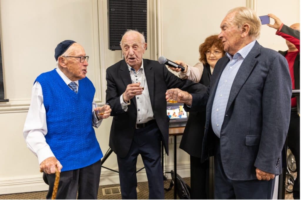 Jack Unikoski, Szaja Chaskiel and Joe Szwarcberg at the 2023 Buchenwald Ball (Image: Andrew Harris).