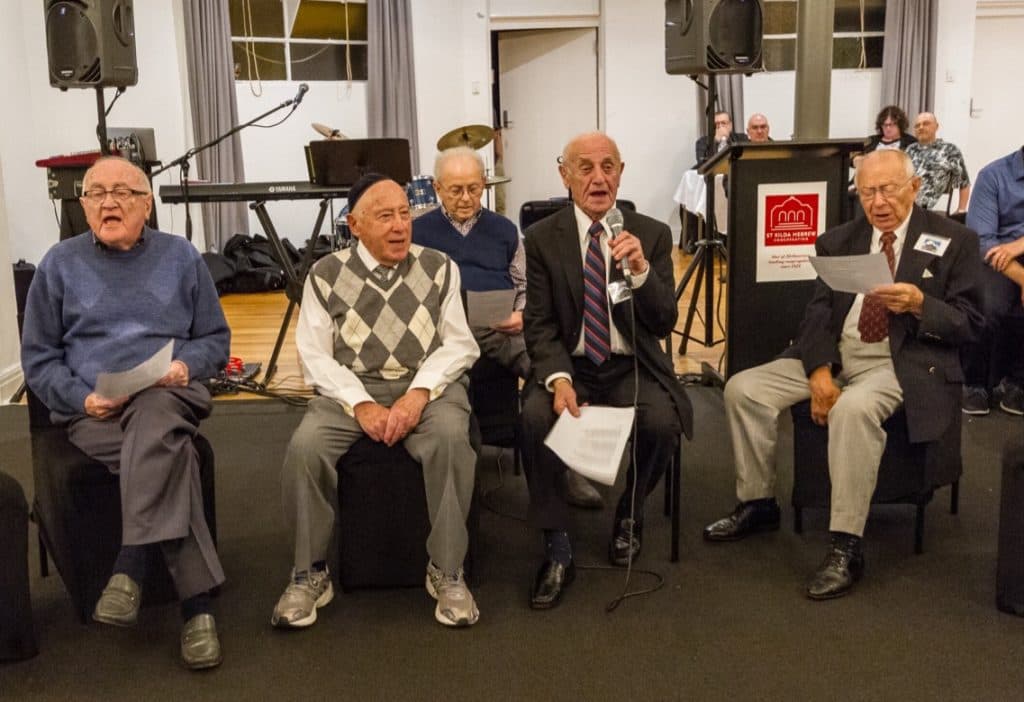 Salek Roth, Jack Unikowski, Joe Kaufman, Szaja Chaskiel and Kuba Enoch at the 2016 Buchenwald Ball (Image: Andrew Harris).