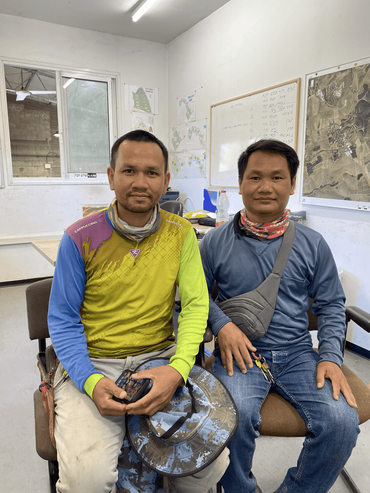 Sahadchai (left) and Somchai, after a days work on Ein HaShofet (Image: supplied). 