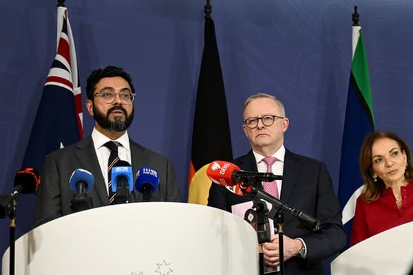 Islamophobia envoy Aftab Malik, PM Albanese and Multicultural Affairs Minister Anne Aly