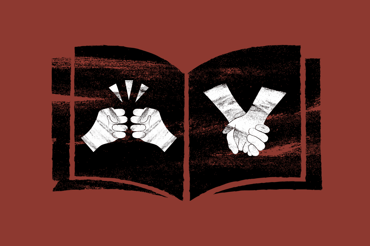 Book pages showing division and unity