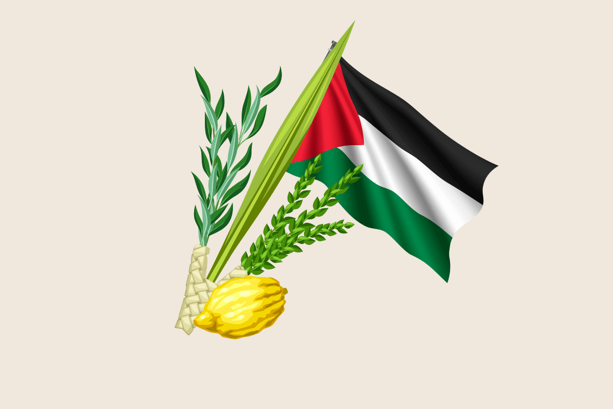 A lulav and etrog with a Palestinian flag (TJI)