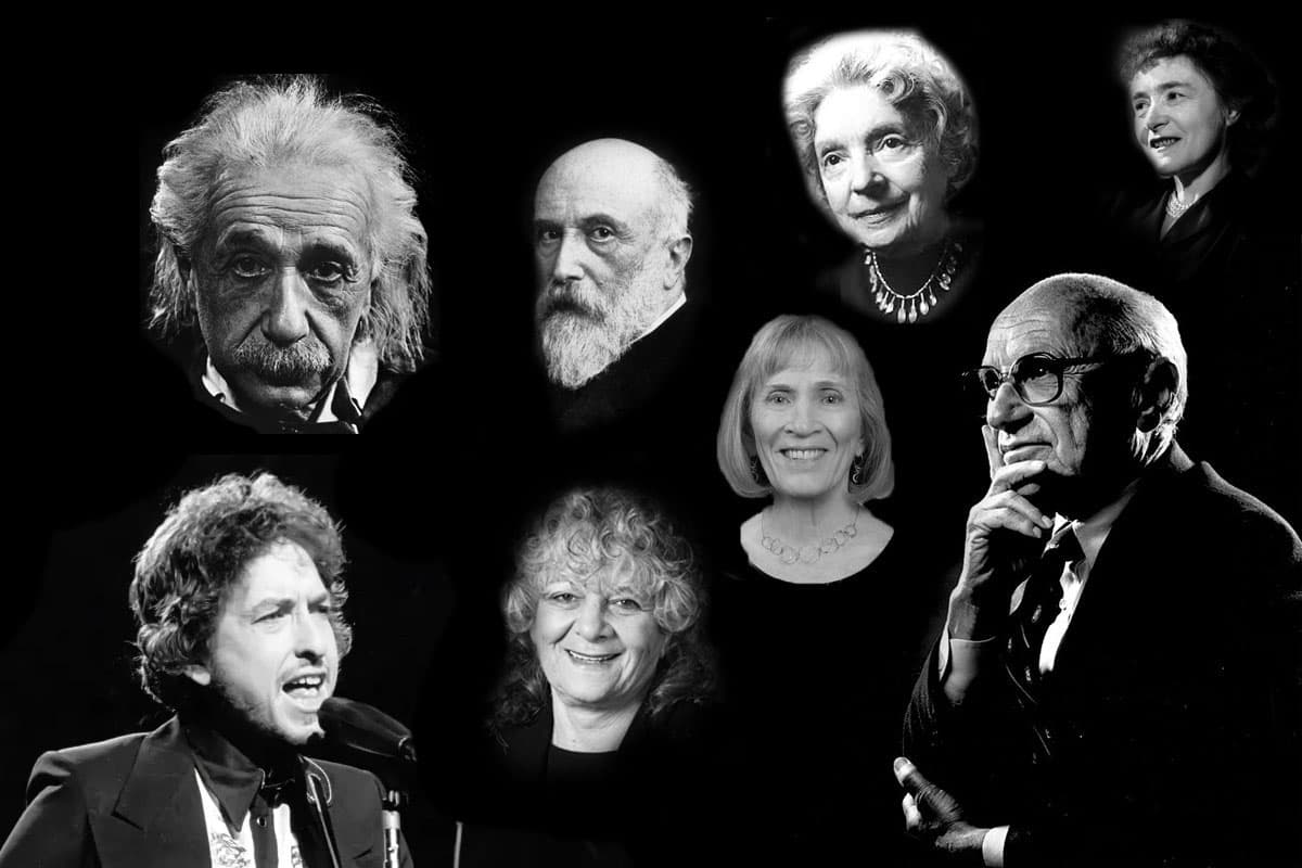 ewish Nobel prizewinners: Top (from left) Albert Einstein, Adolf von Baeyer, Nelly Sachs, Gerty Cori. Bottom (from left) Bob Dylan, Ada Yonath, Claudia Goldin, Milton Friedman (Image: Composite).