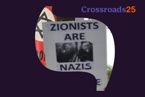 A placard in Sydney in 2004 displays the words 'Zionists are Nazis in disguise'