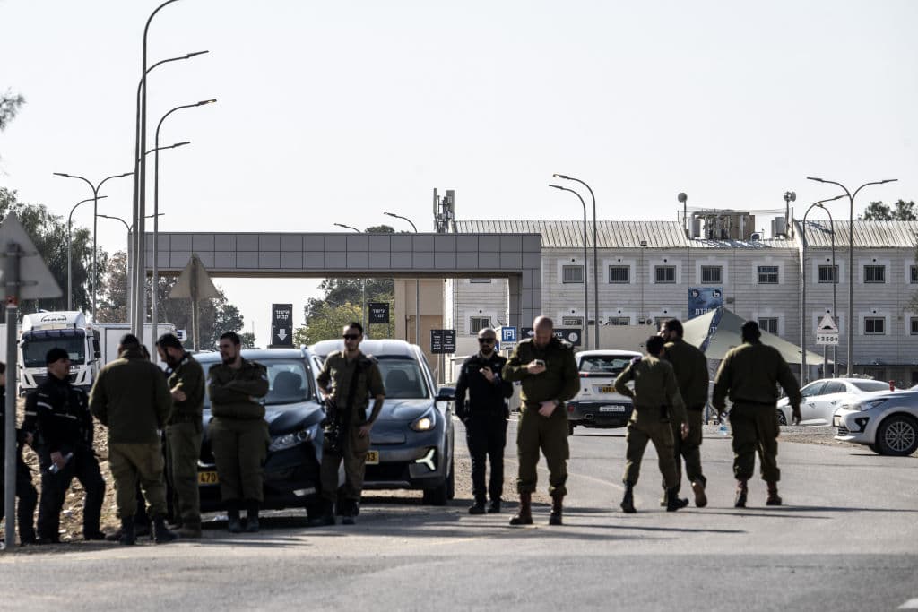 Israel soldiers patrol outside Sde Teiman military detention facility,