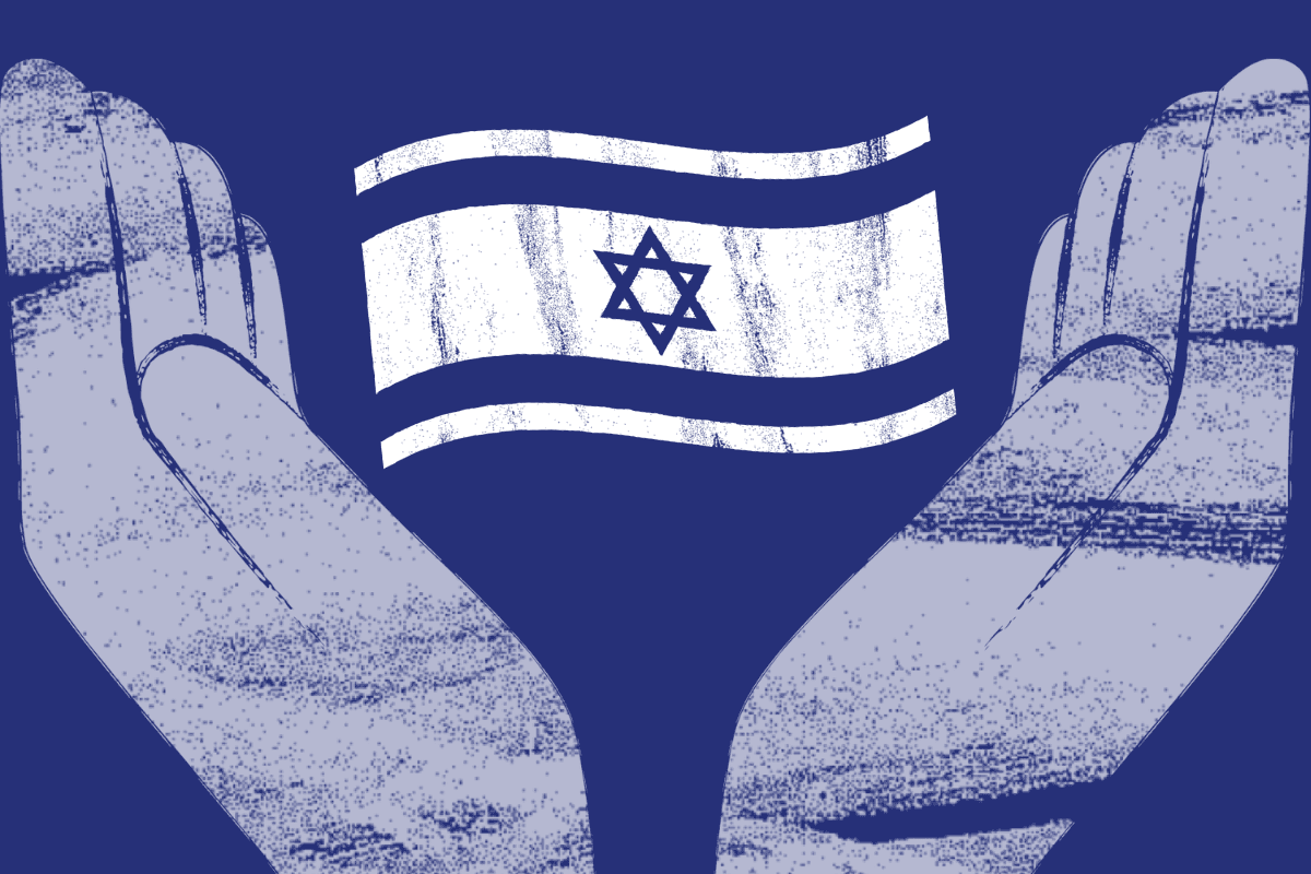 Hands holding an Israel flag
