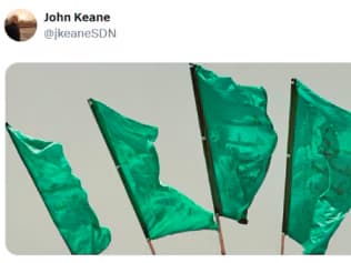 Hamas flags, posted by John Keane on X the day after the October 7 attack.