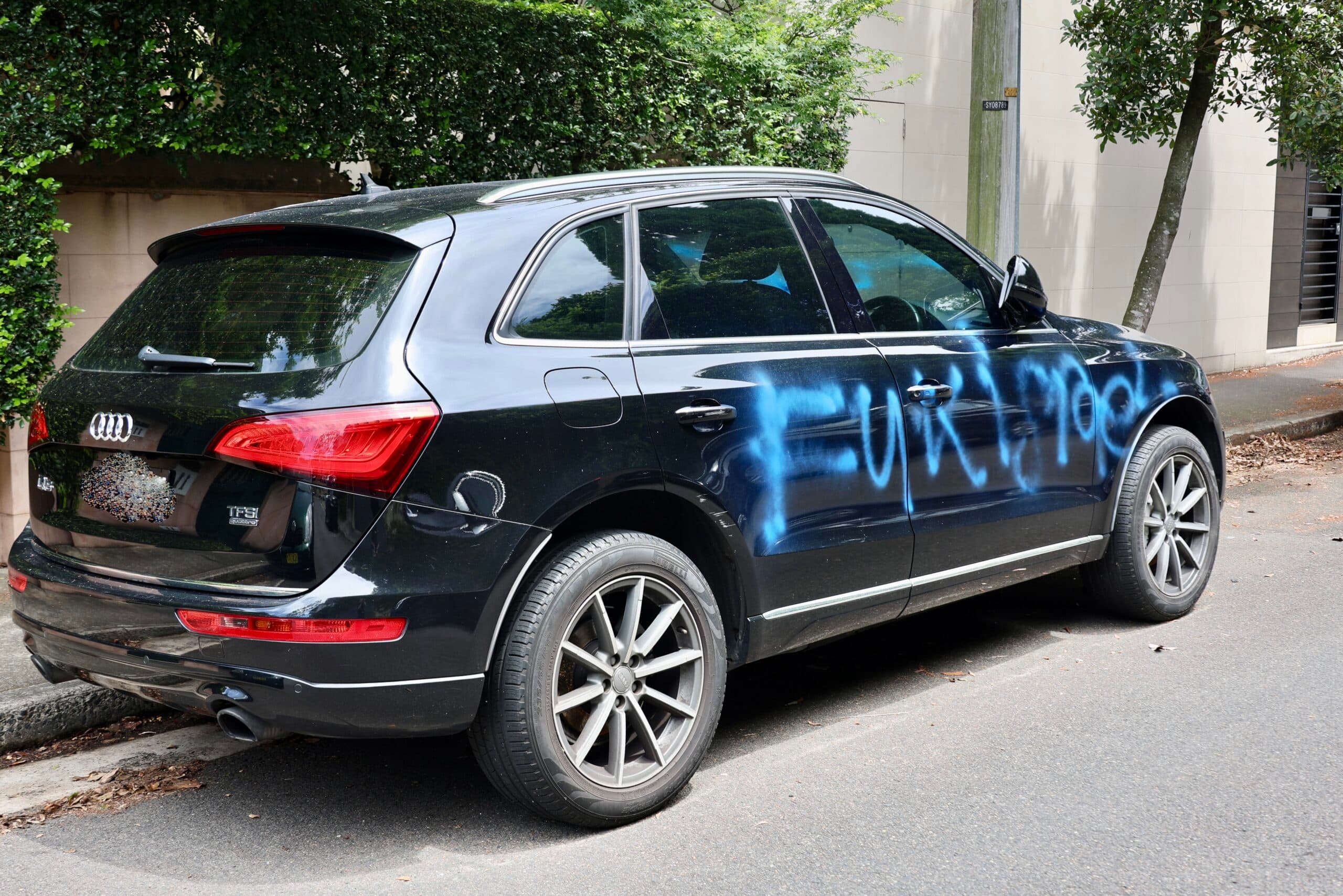 vandalism car woollahra fuk israel farhat