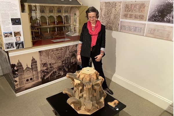 Dr Vytrhlik with a piece of sandstone that once adorned the centrepiece of the Great Synagogue’s roof until pollution and pigeons took their toll (Steve Meacham)