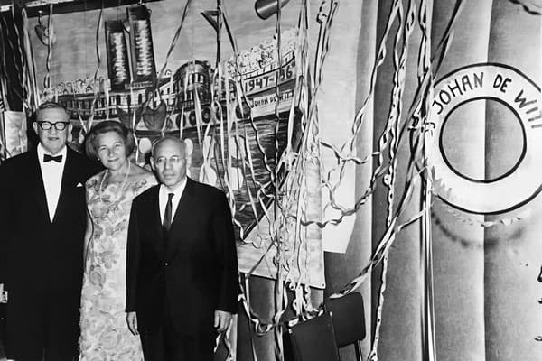 Arthur Calwell and Leo Fink at the 20th anniversary of the Johann de Witt ship