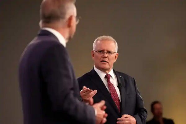 Anthony Albanese and Scott Morrison in their first debate on April 20 (screen capture)
