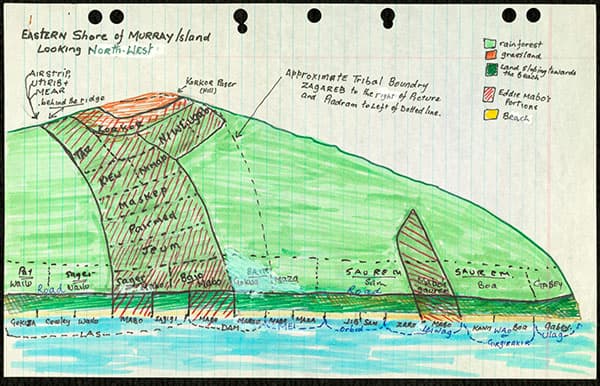 Image of his island drawn by Edie Mabo ((Edward Koiki Mabo/Copyright Agency [2020]; National Library of Australia).