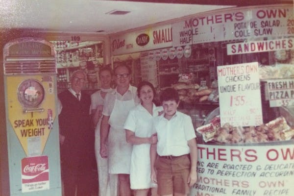 Th Visontay family in front of the delicatessen, late 1960s (courtesy the author)