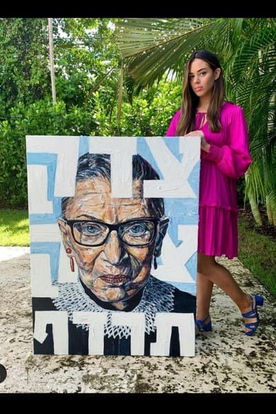 Krinsky with her portrait of Ruth Bader Ginsburg