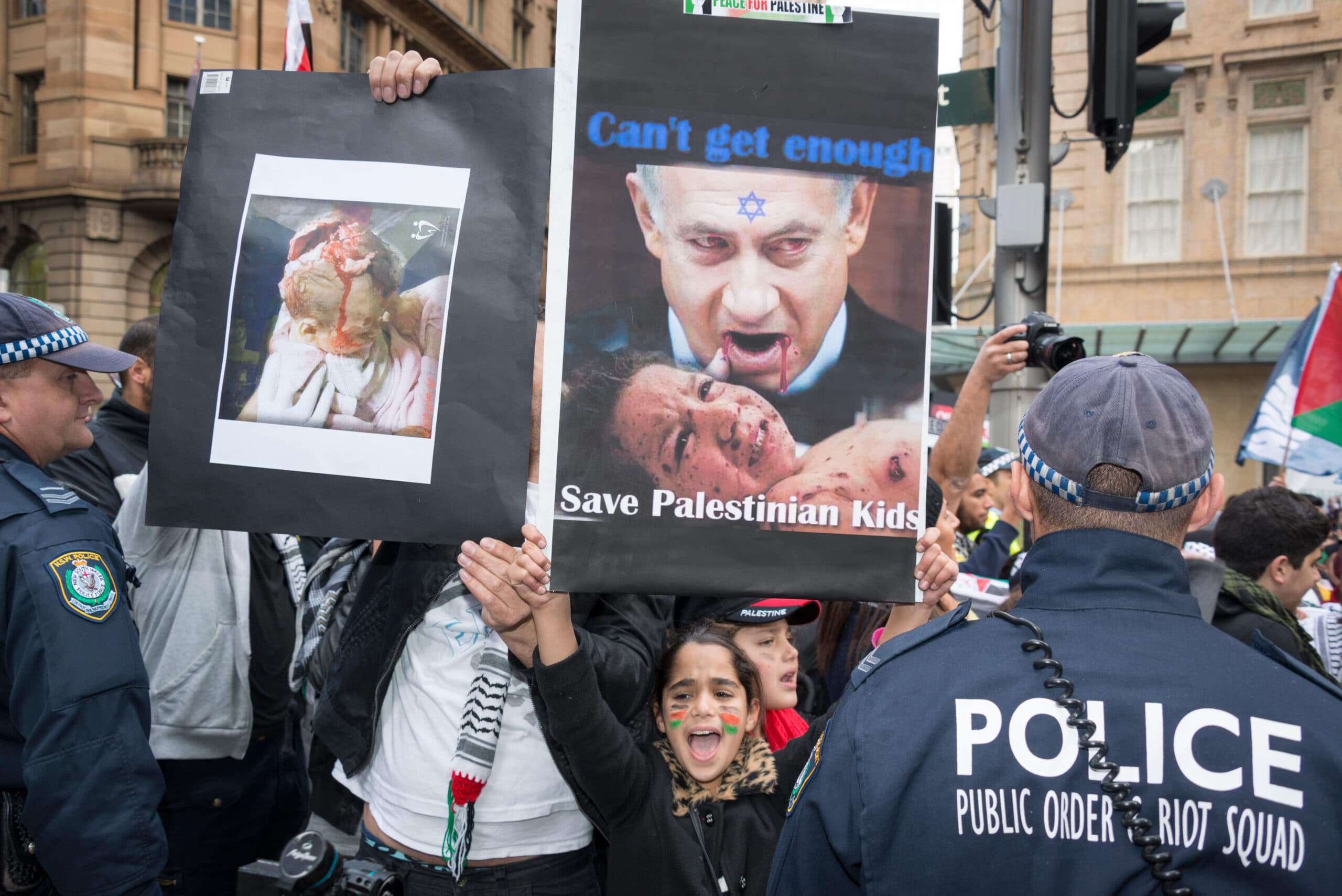 A large presence of 'Public Order and Riot Squad' police was out in force for a Pro-Palestinian rally in the CBD