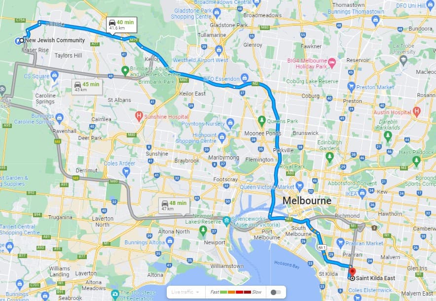 The NJC is about 45 minutes drive from Melbourne's shtetl (Image supplied).