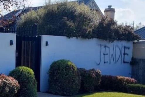 The antisemitic graffiti sprayed on Mount Scopus College in Melbourne in May 2024.