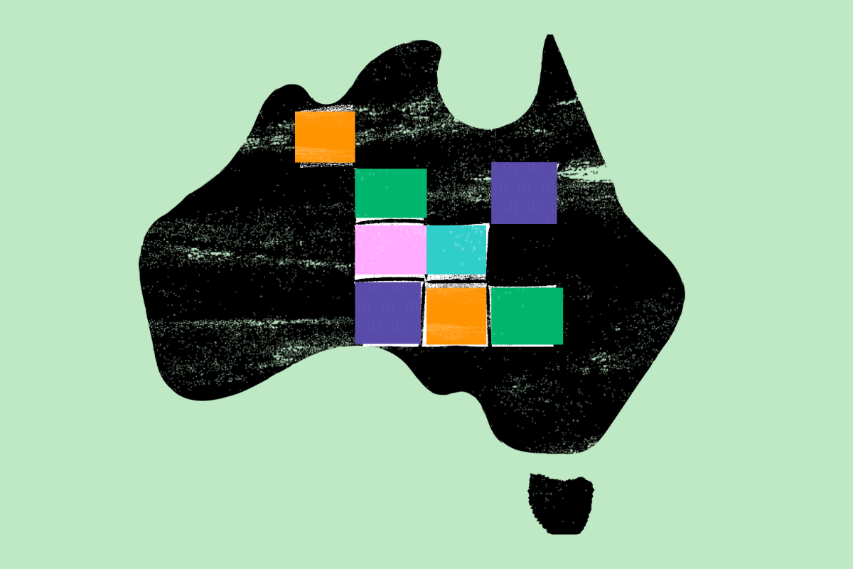Map of Australia divided in multicoloured squares