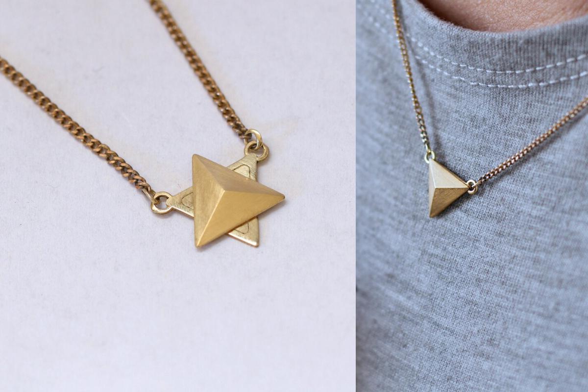 Star of David necklace, person wearing triangle necklace