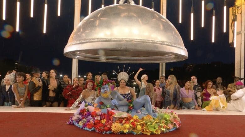 Butch as the Madonna during the Feast of Dionysus tableau, part of the Olympics opening ceremony in Paris