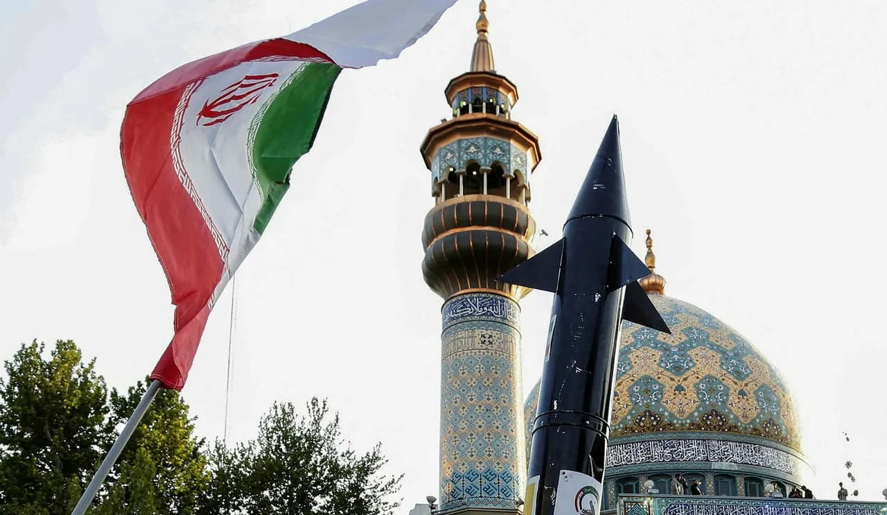 Mosque, Iranian flag, missile model