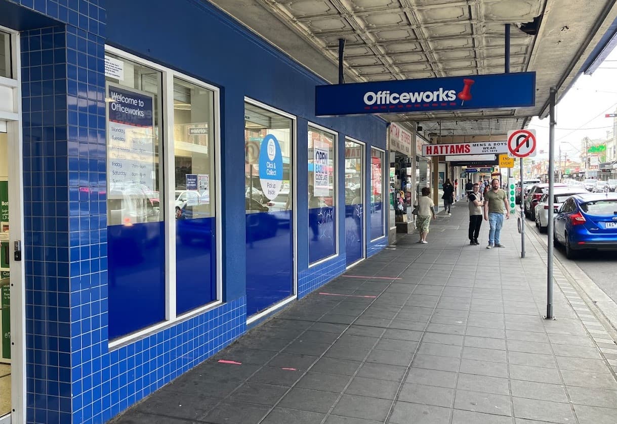 Storefront with blue officeworks signage