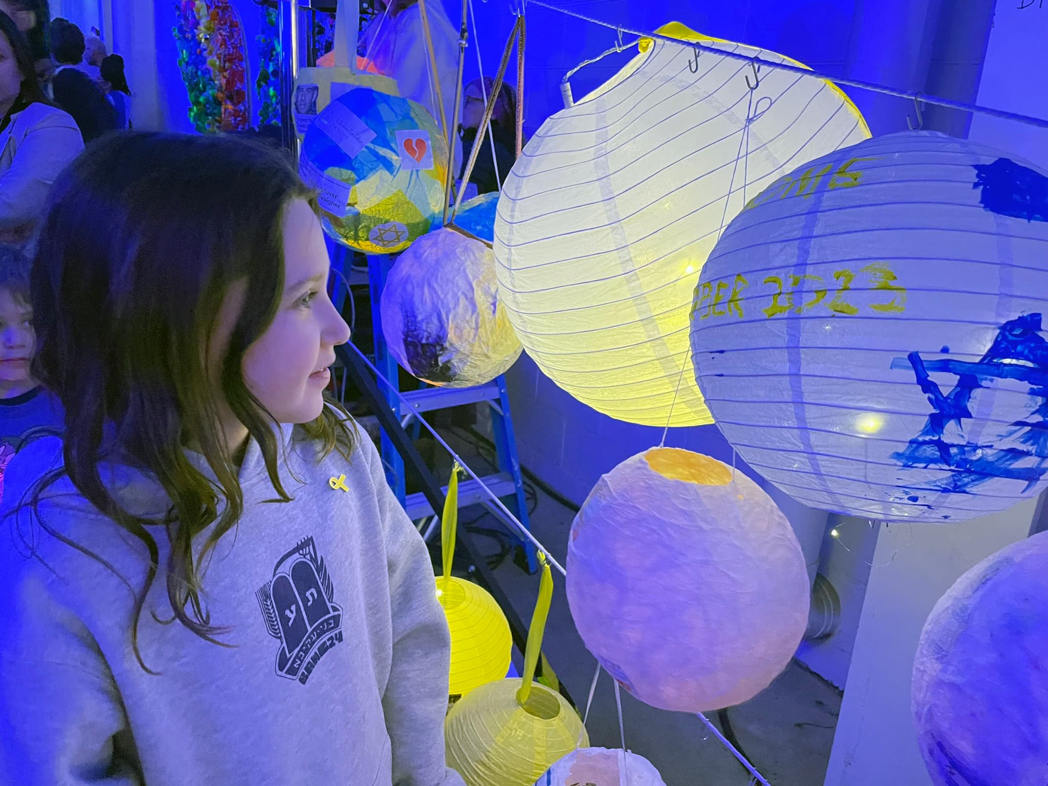 Child with lanterns including one with a star of David