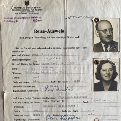 Austrian travel documents for Pali and Olga Visontai, 1951 (Visontay family)